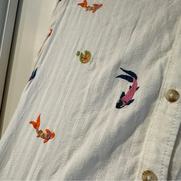 Maeve By Anthropologie 100% Cotton Embroidered Koi Button-Down Shirt - Picture 3 of 6